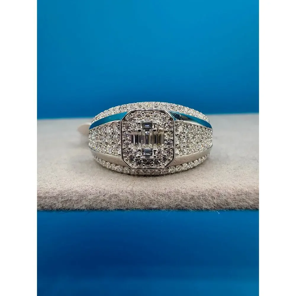 Brilliant Men's Moissanite Ring - 3CT Sterling Silver, Sz 10